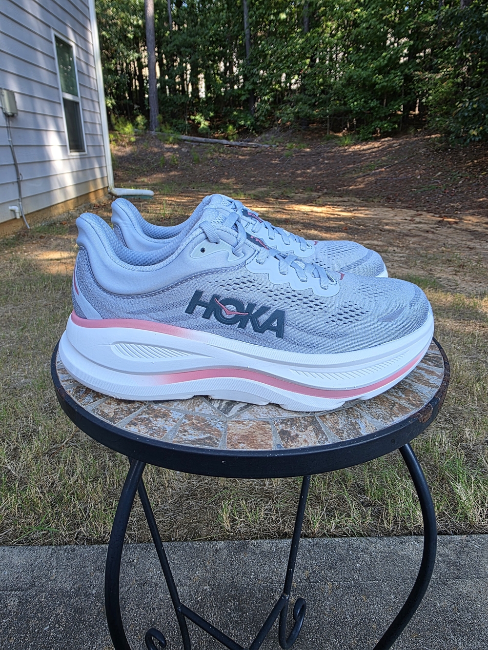 Hoka Bondi 9 1162014 MBLW Mineral Blue Running Shoes Women Sz 8.5 D Wide Worn 5x